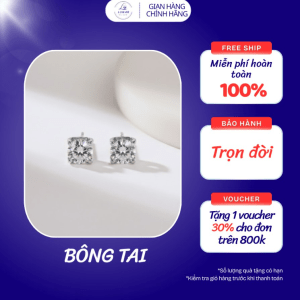 Bông tai bạc Solitaire đá vuông